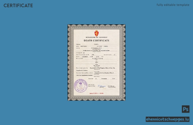 Norwegisches Personenstandsregister: Sterbeurkunde (PSD-Beispielvorschau)